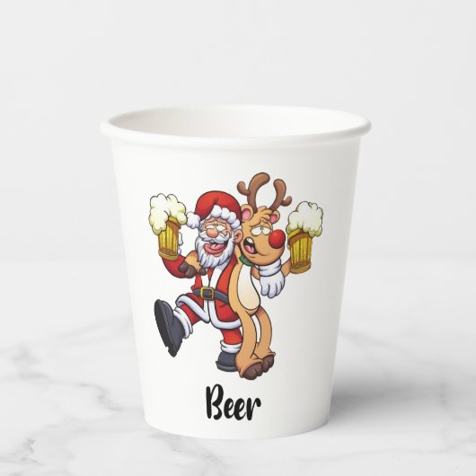Santa Beer Rendier Kerstmis Papieren Bekers (Voorkant)