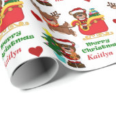 Santa Beer Sleigh Persoonlijk Kinder Cadeaupapier (Rol Hoek)