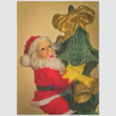 Santa beklimt kerstboom decoupage tissue papier (Voorkant)