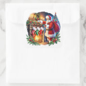 Santa bereidt kousen door open haard vierkante sticker (Tas)