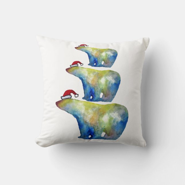 Santa Beren Waterverf Cushion Kussen (Voorkant)