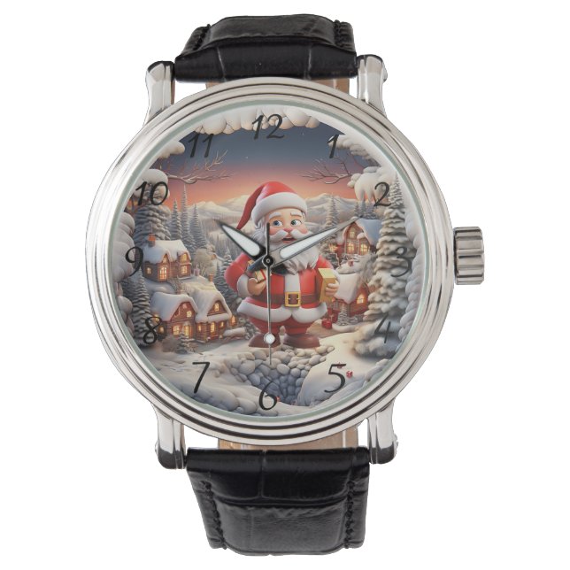 Santa Bergdorp Cadeau  Horloge (Voorkant)