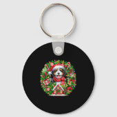 Santa Bernedoodle Kerstmis Bloemen Cirkel Eigenaar Sleutelhanger (Voorkant)