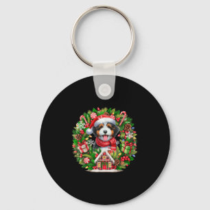 Santa Bernedoodle Kerstmis Bloemen Cirkel Eigenaar Sleutelhanger