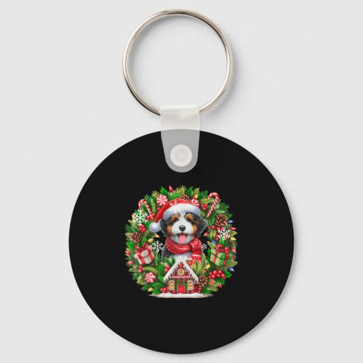 Santa Bernedoodle Kerstmis Bloemen Cirkel Eigenaar Sleutelhanger (Voorkant)