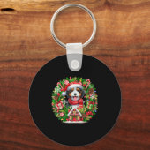 Santa Bernedoodle Kerstmis Bloemen Cirkel Eigenaar Sleutelhanger (Voorkant)