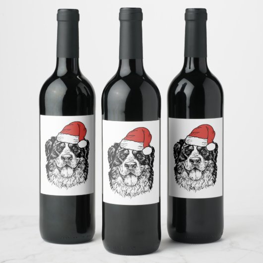 Santa Bernese Mountain Dog Berner Bmd Ugly Christm Wijn Etiket (Flessen)
