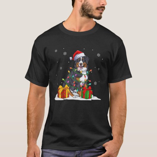Santa Bernese Mountain met kerstboomlampjes T-shirt (Voorkant)