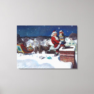 Santa bezorgt de armslag van boeken door Wyeth Canvas Afdruk