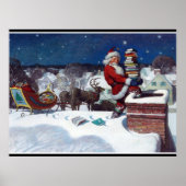 Santa bezorgt de armslag van boeken door Wyeth Poster (Voorkant)