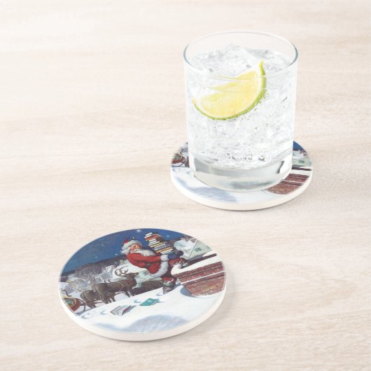 Santa bezorgt de armslag van boeken door Wyeth Zandsteen Onderzetter (Zijkant)