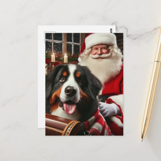 Santa bezorgt een Berner Sennenhond Briefkaart (Voorkant / Achterkant in situ)
