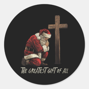 Santa biddende trouwe Jezus geboren kersttank T Ronde Sticker