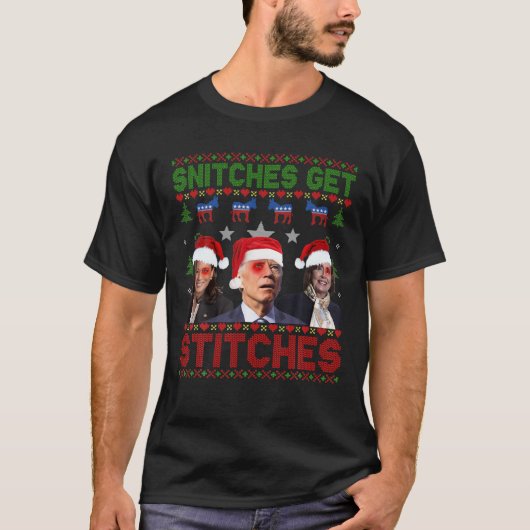 Santa Biden Funny Snitches krijgen kerstmis T-shirt (Voorkant)