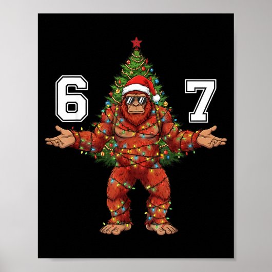 Santa Bigfoot 67 Christmas Tree Xmas Lights Funny  Poster (Voorkant)
