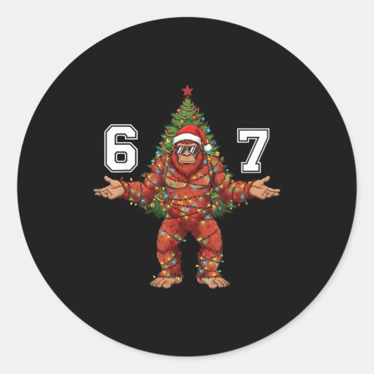 Santa Bigfoot 67 Christmas Tree Xmas Lights Funny  Ronde Sticker (Voorkant)