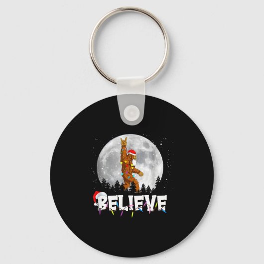 Santa Bigfoot Christmas Light Funny Believe  Sleutelhanger (Voorkant)