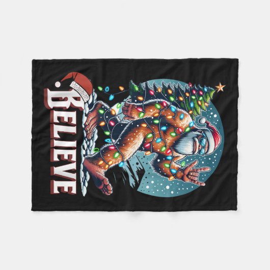 Santa Bigfoot Christmas Lights Funny Sasquatch Bel Fleece Deken (Voorkant (Horizontaal))