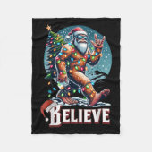 Santa Bigfoot Christmas Lights Funny Sasquatch Bel Fleece Deken (Voorkant)