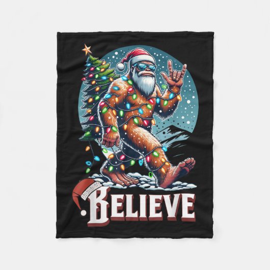 Santa Bigfoot Christmas Lights Funny Sasquatch Bel Fleece Deken (Voorkant)