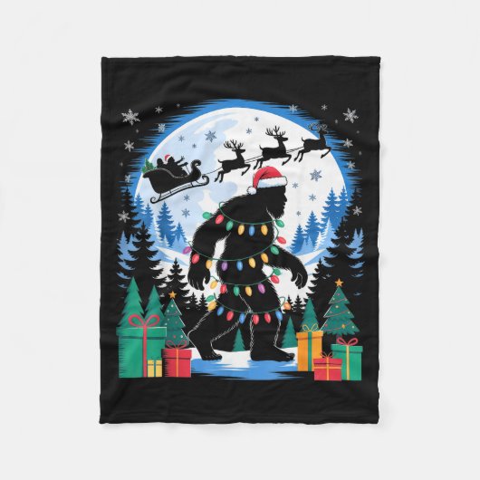 Santa Bigfoot Christmas Lights Funny Sasquatch Bel Fleece Deken (Voorkant)
