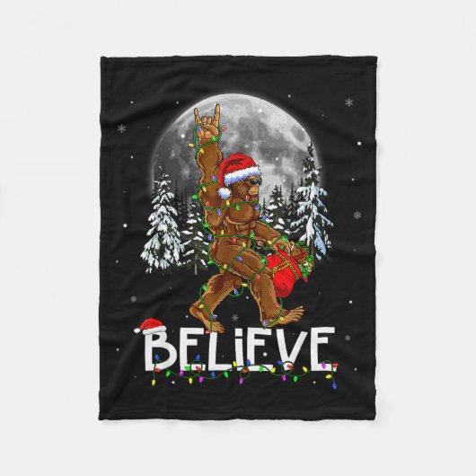 Santa Bigfoot Christmas Lights Funny Sasquatch Bel Fleece Deken (Voorkant)