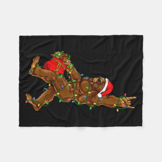 Santa Bigfoot Christmas Lights Funny Sasquatch Bel Fleece Deken (Voorkant (Horizontaal))