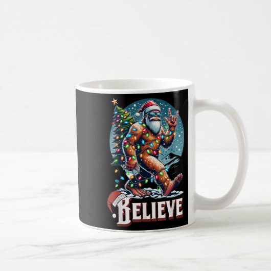 Santa Bigfoot Christmas Lights Funny Sasquatch Bel Koffiemok (Rechts)