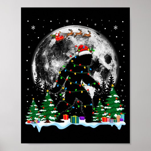 Santa Bigfoot Christmas Lights Funny Sasquatch Bel Poster (Voorkant)