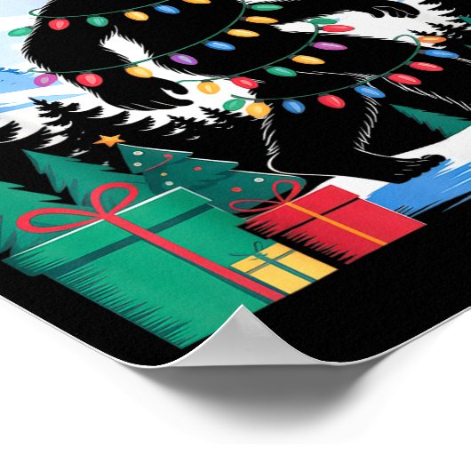 Santa Bigfoot Christmas Lights Funny Sasquatch Bel Poster (Hoek)