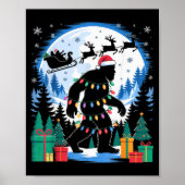 Santa Bigfoot Christmas Lights Funny Sasquatch Bel Poster (Voorkant)