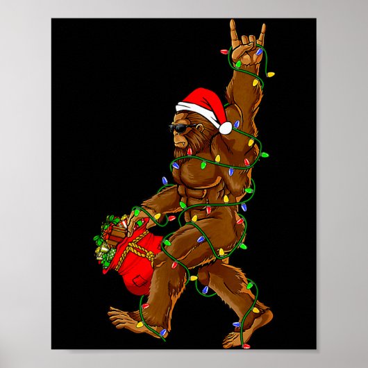 Santa Bigfoot Christmas Lights Funny Sasquatch Bel Poster (Voorkant)
