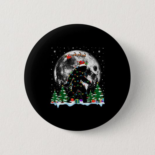 Santa Bigfoot Christmas Lights Funny Sasquatch Bel Ronde Button 5,7 Cm (Voorkant)