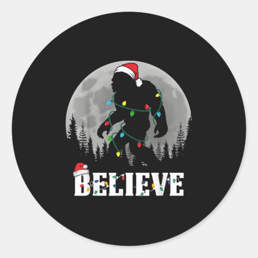 Santa Bigfoot Christmas Lights Funny Sasquatch Bel Ronde Sticker (Voorkant)