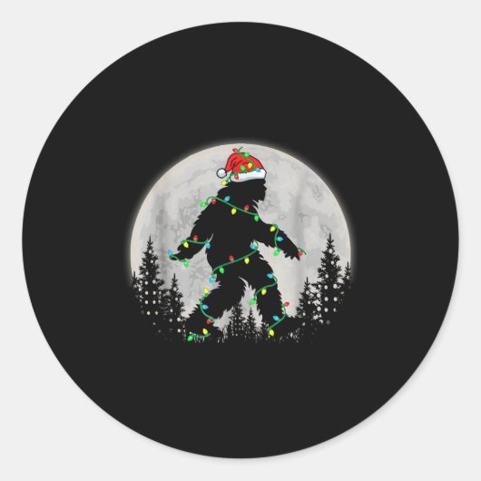 Santa Bigfoot Christmas Lights Funny Sasquatch Bel Ronde Sticker (Voorkant)