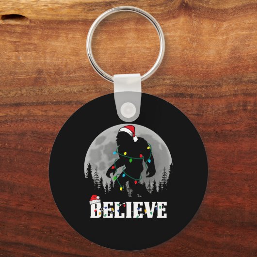 Santa Bigfoot Christmas Lights Funny Sasquatch Bel Sleutelhanger (Voorkant)