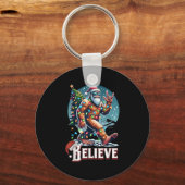 Santa Bigfoot Christmas Lights Funny Sasquatch Bel Sleutelhanger (Voorkant)