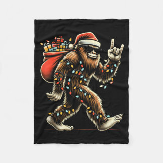 Santa Bigfoot Christmas Lights Funny Sasquatch Fleece Deken