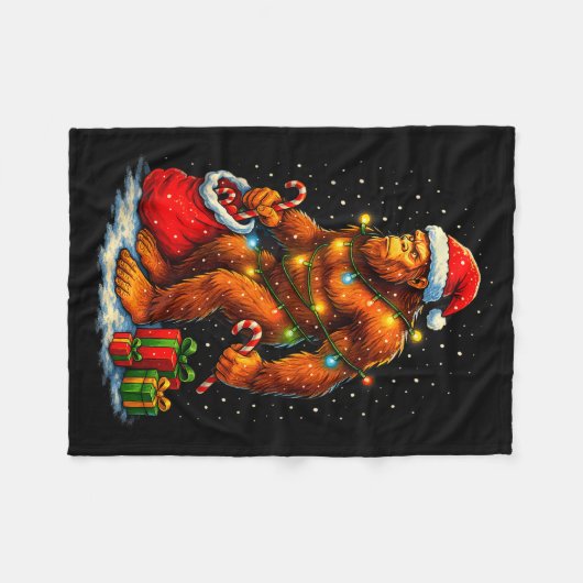 Santa Bigfoot Christmas Lights Funny Sasquatch Fleece Deken (Voorkant (Horizontaal))