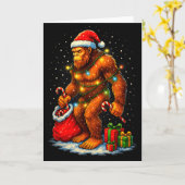 Santa Bigfoot Christmas Lights Funny Sasquatch Kaart (Gele Bloem)