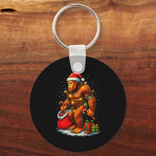 Santa Bigfoot Christmas Lights Funny Sasquatch  Sleutelhanger (Voorkant)