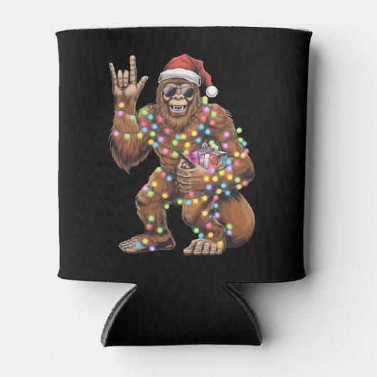 Santa Bigfoot Christmas Lights Rock Funny Blikjeskoeler (Voorkant)
