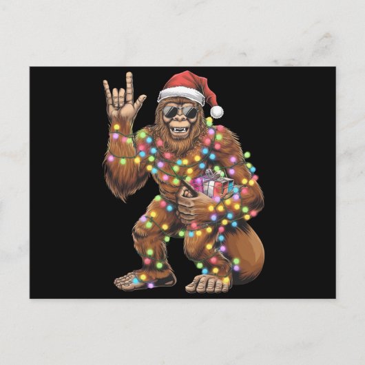 Santa Bigfoot Christmas Lights Rock Funny Briefkaart (Voorkant)