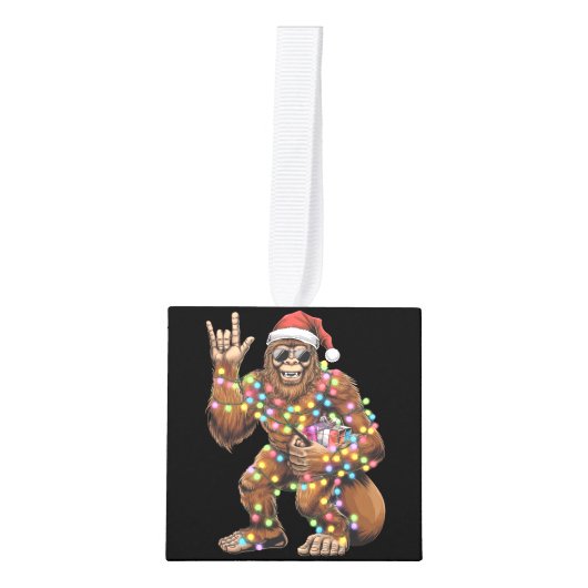 Santa Bigfoot Christmas Lights Rock Funny Decoratie (Voorkant)