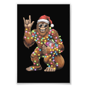 Santa Bigfoot Christmas Lights Rock Funny Foto Afdruk