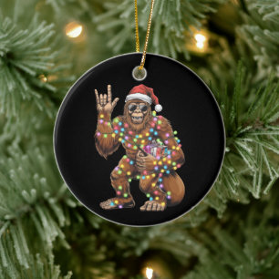 Santa Bigfoot Christmas Lights Rock Funny Keramisch Ornament