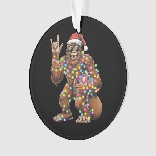 Santa Bigfoot Christmas Lights Rock Funny Ornament (voorkant)