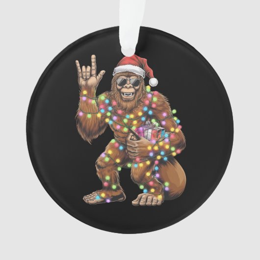 Santa Bigfoot Christmas Lights Rock Funny Ornament (voorkant)