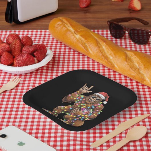 Santa Bigfoot Christmas Lights Rock Funny Papieren Bordje (Picknick)