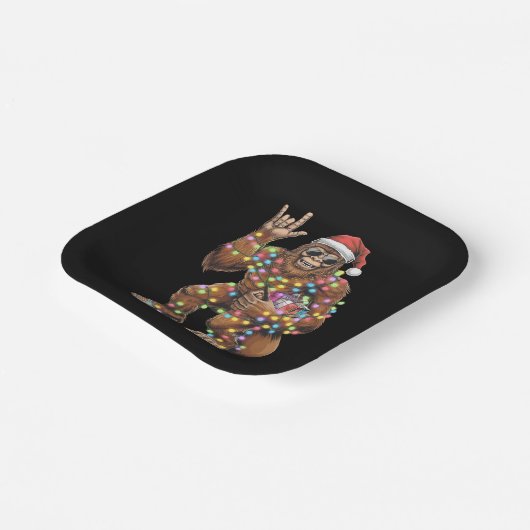 Santa Bigfoot Christmas Lights Rock Funny Papieren Bordje (Gebogen)